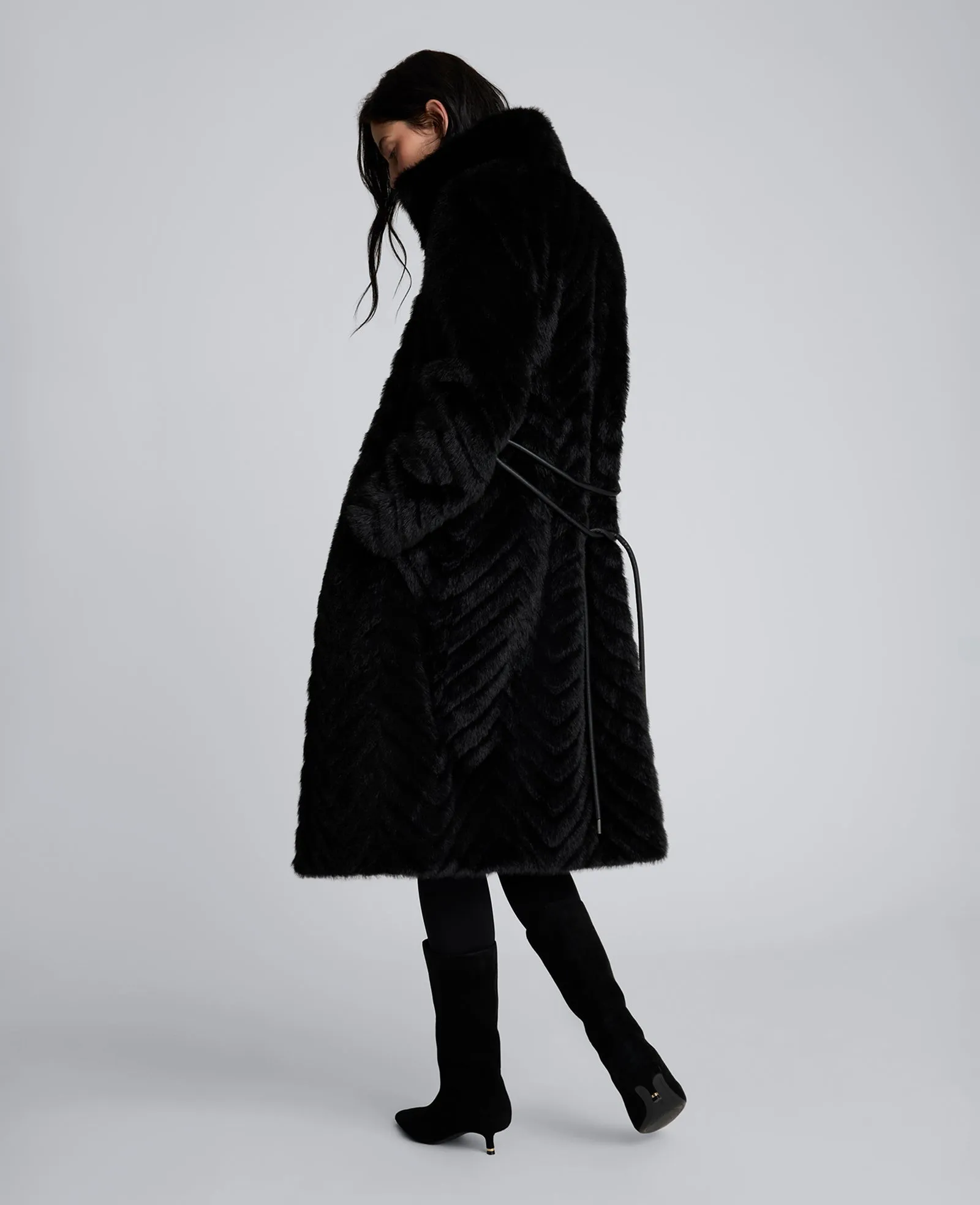 Grooved Faux Fur Coat with Tie Belt sold by Kenneth Cole product image thumbnail 2