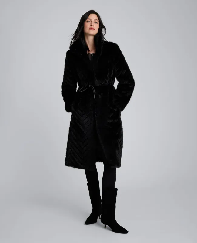 Grooved Faux Fur Coat with Tie Belt sold by Kenneth Cole