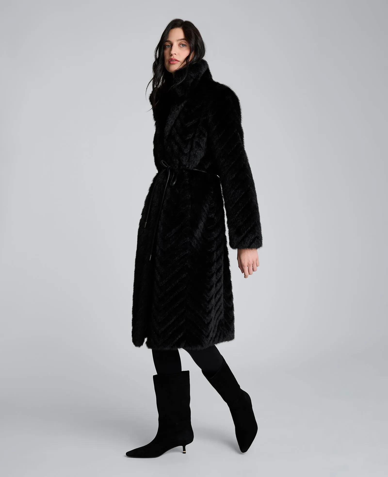 Grooved Faux Fur Coat with Tie Belt sold by Kenneth Cole product image thumbnail 3