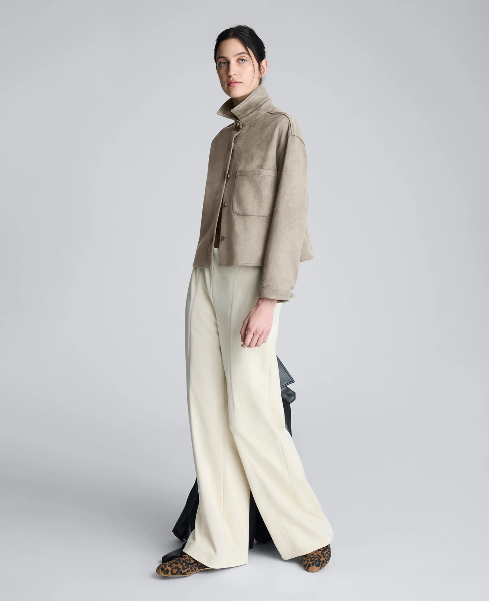 Faux Suede Button Front Cropped Knit Shirt sold by Kenneth Cole product image thumbnail 3