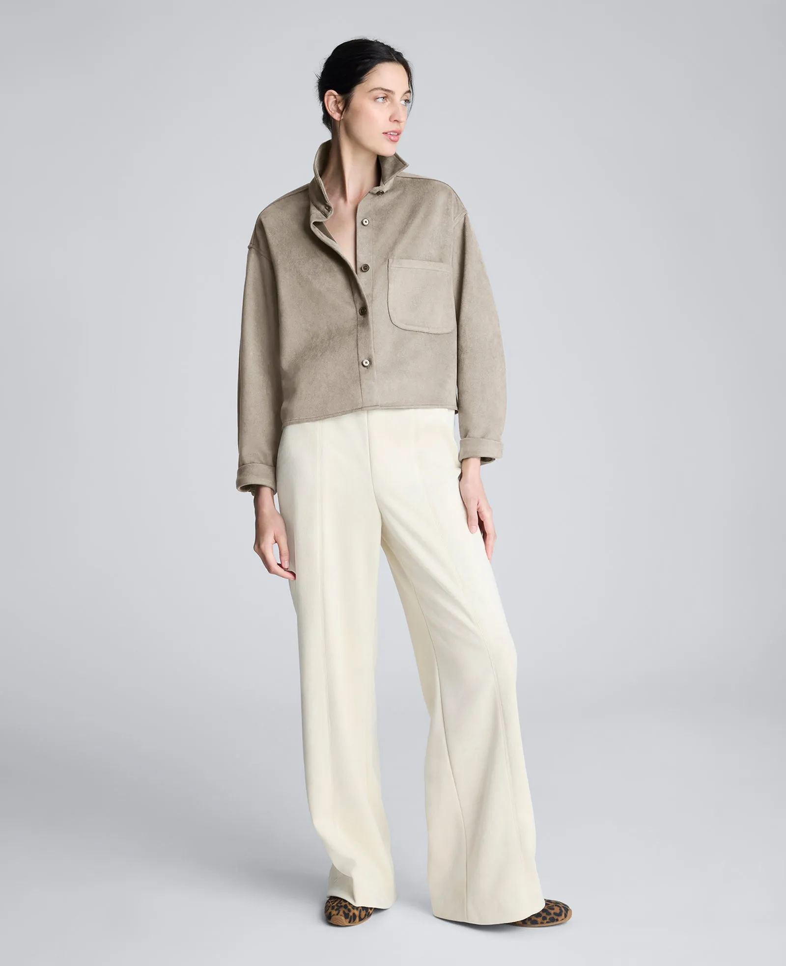 Faux Suede Button Front Cropped Knit Shirt sold by Kenneth Cole product image thumbnail 2