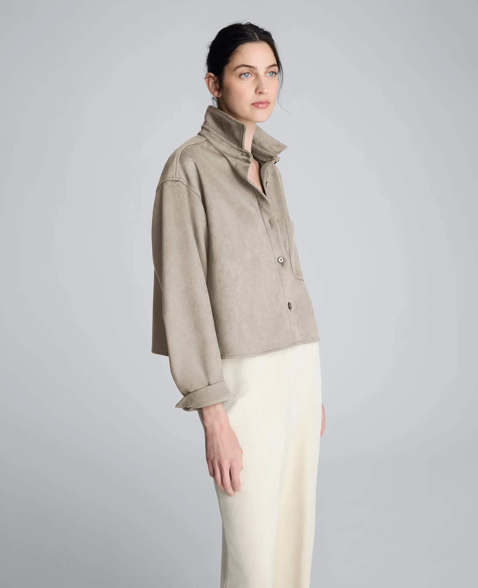 Faux Suede Button Front Cropped Knit Shirt sold by Kenneth Cole