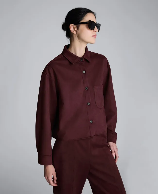 Faux Suede Button Front Cropped Knit Shirt sold by Kenneth Cole