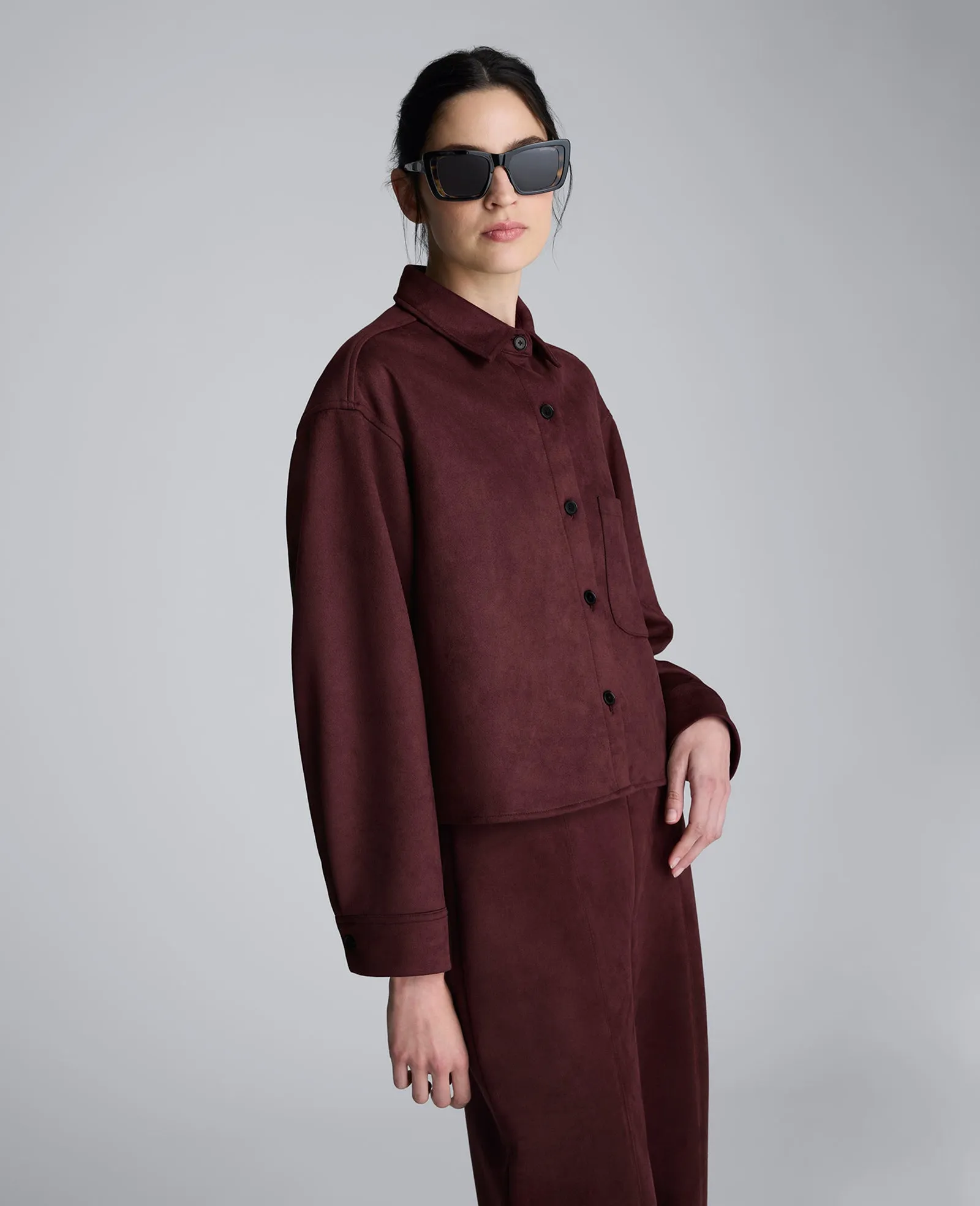 Faux Suede Button Front Cropped Knit Shirt sold by Kenneth Cole product image thumbnail 3