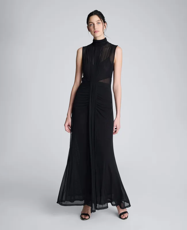 Solid Mesh Pleated Bodice Maxi Dress sold by Kenneth Cole