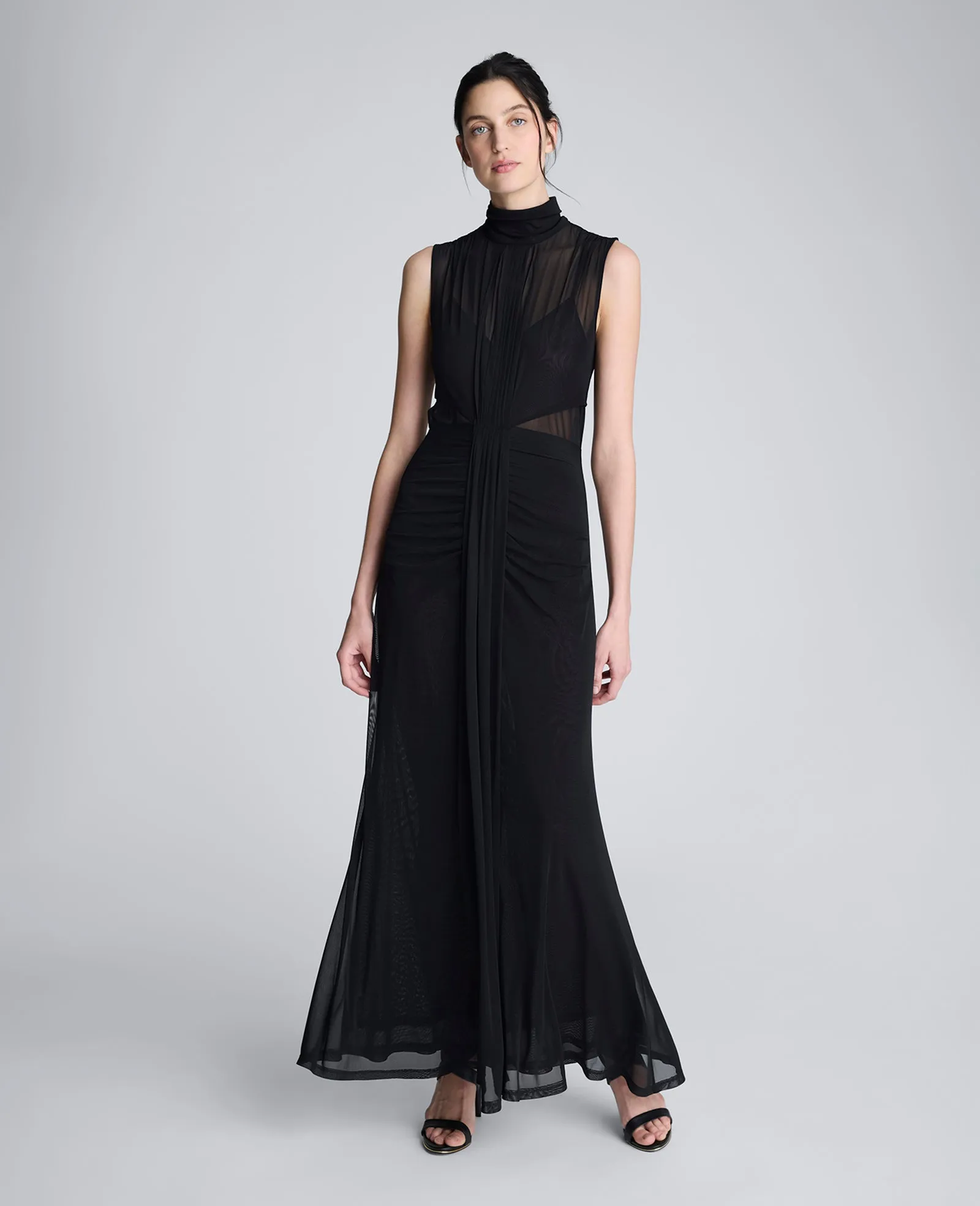 Solid Mesh Pleated Bodice Maxi Dress sold by Kenneth Cole