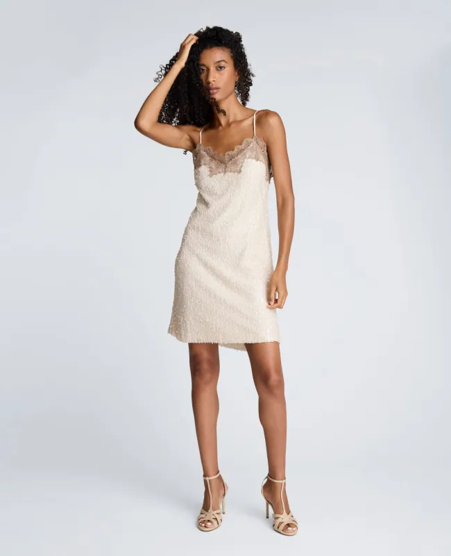 Sequin Netting Slip Dress with Lace Trim sold by Kenneth Cole