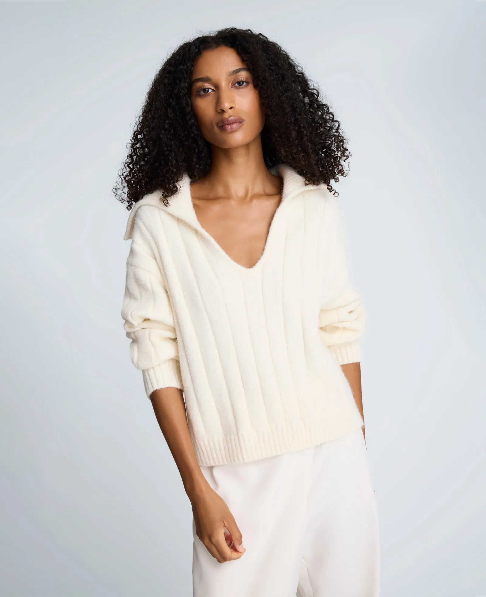 V-Neck Wide Rib Polo Sweater sold by Kenneth Cole