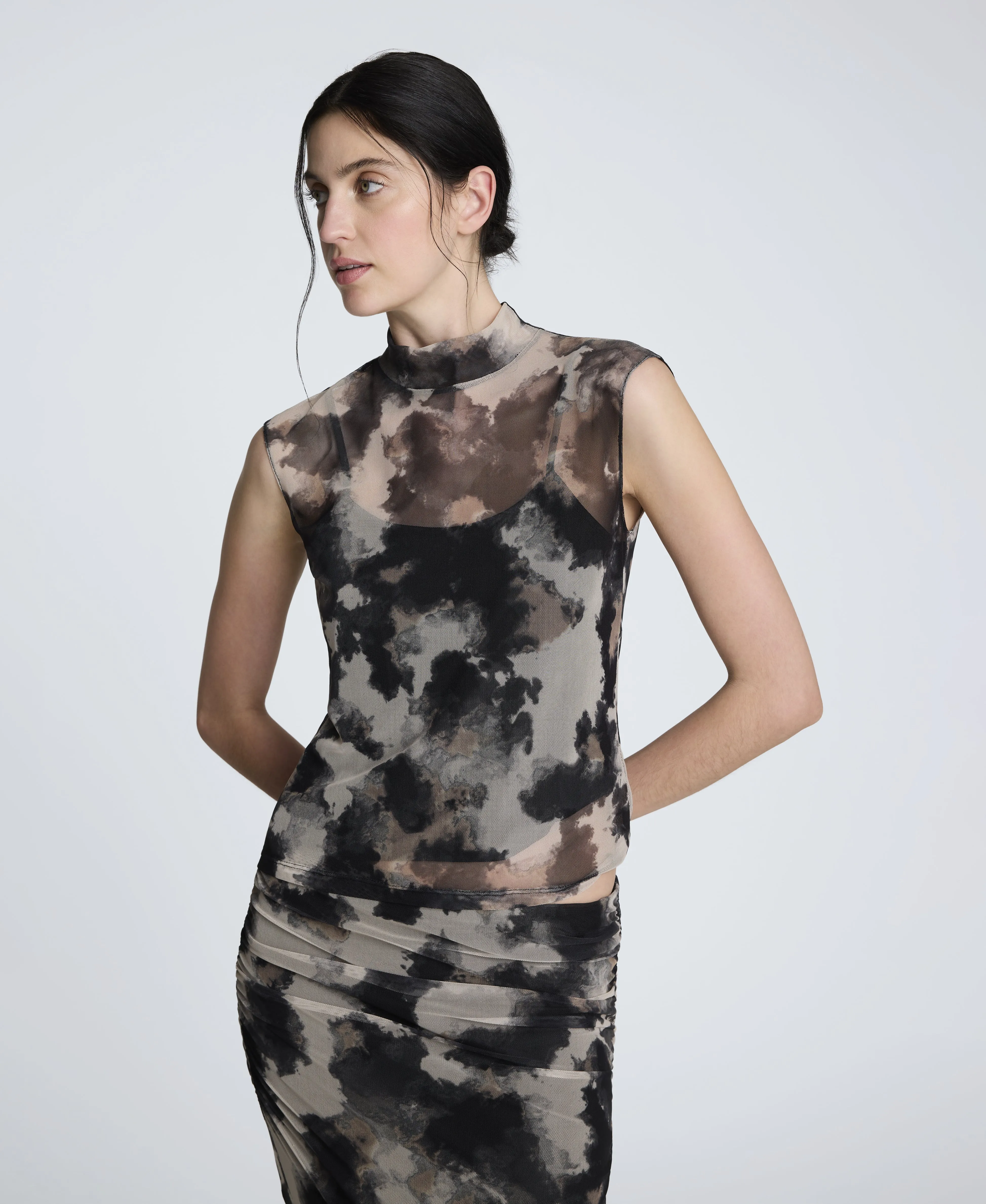 Side Rouched Printed Mesh Top sold by Kenneth Cole