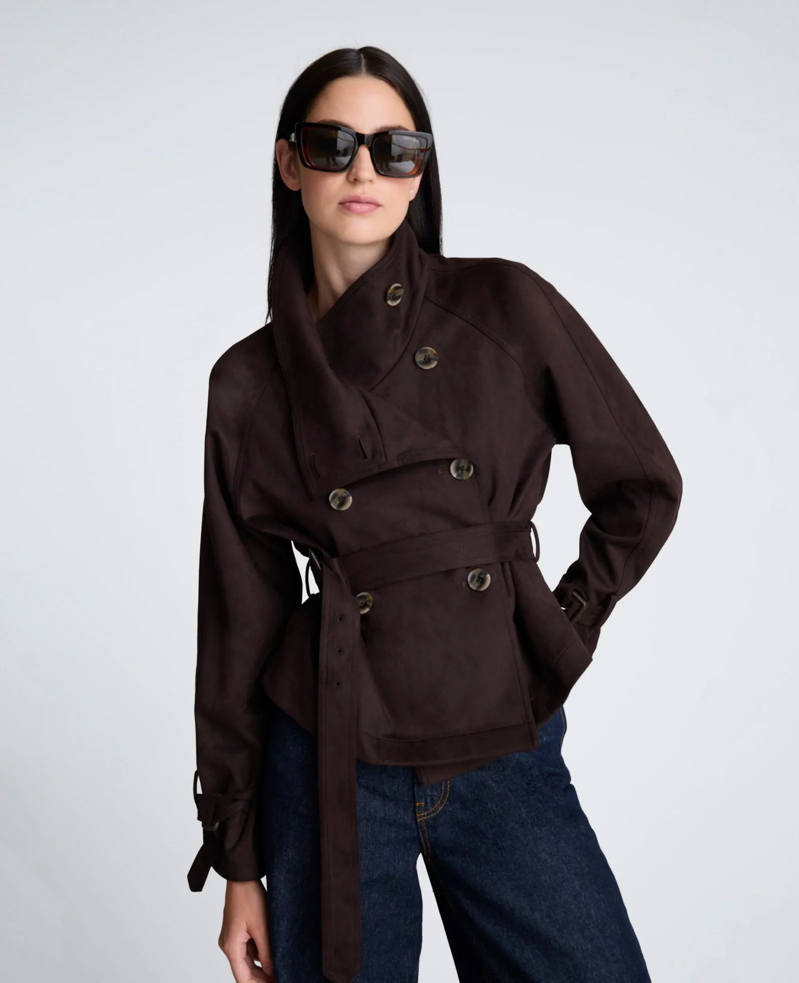 Faux Suede Cropped Belted Trench Jacket sold by Kenneth Cole