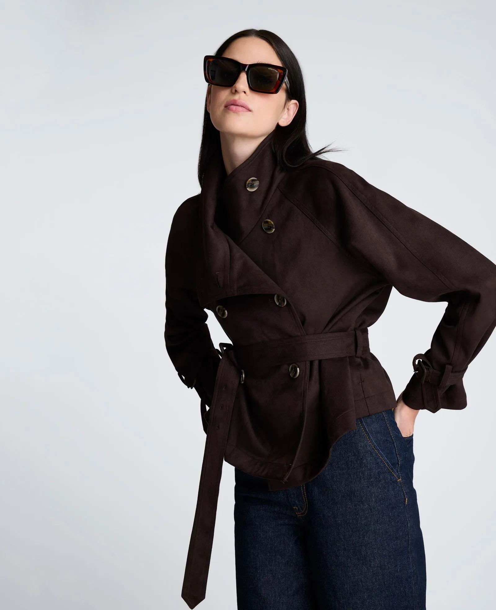 Faux Suede Cropped Belted Trench Jacket sold by Kenneth Cole product image thumbnail 5