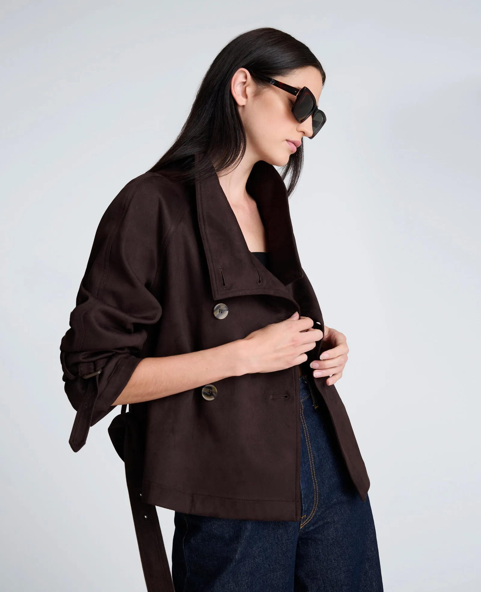 Faux Suede Cropped Belted Trench Jacket sold by Kenneth Cole product image thumbnail 4