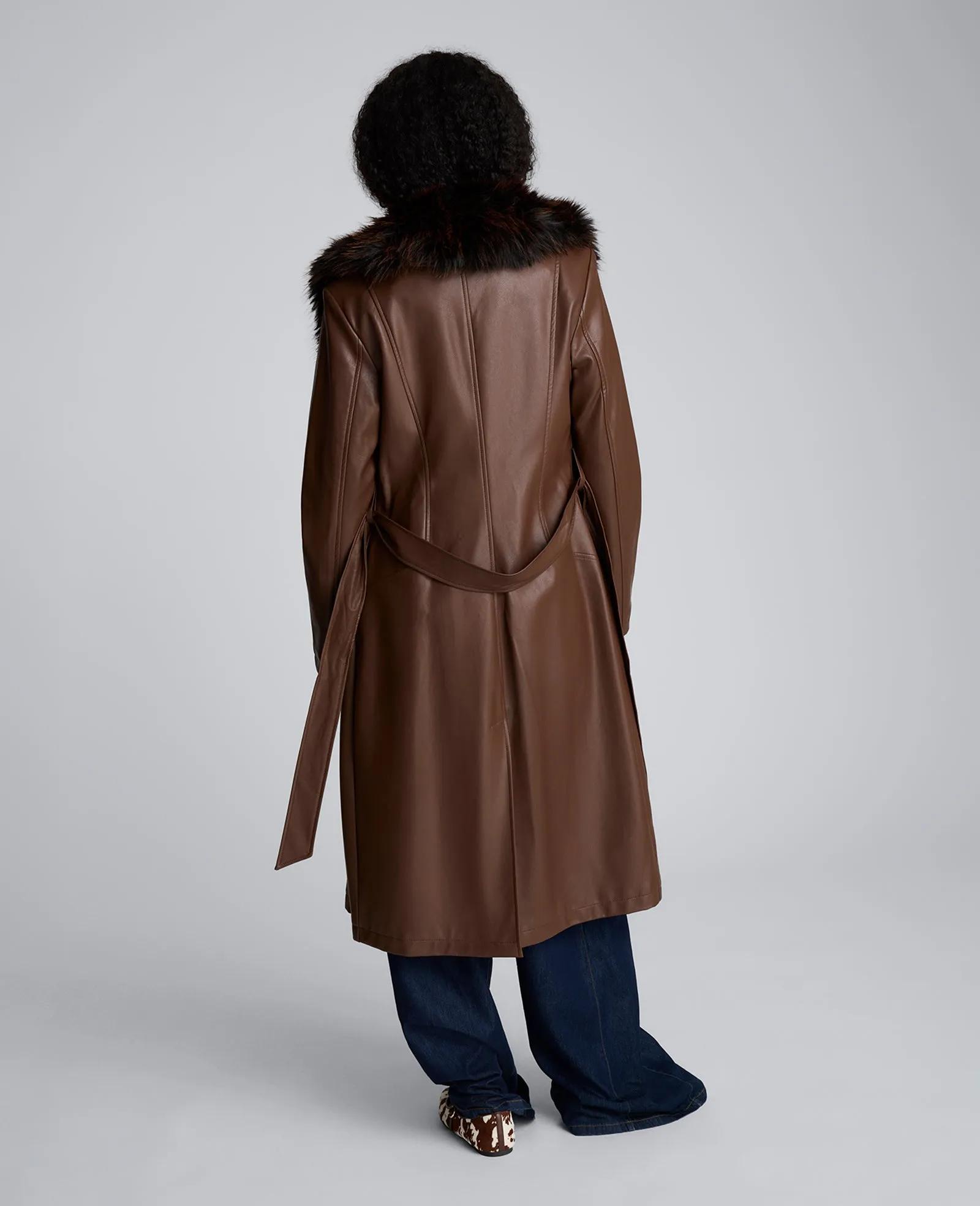 Belted Faux Leather Trench Coat with Faux Fur Collar sold by Kenneth Cole product image thumbnail 2