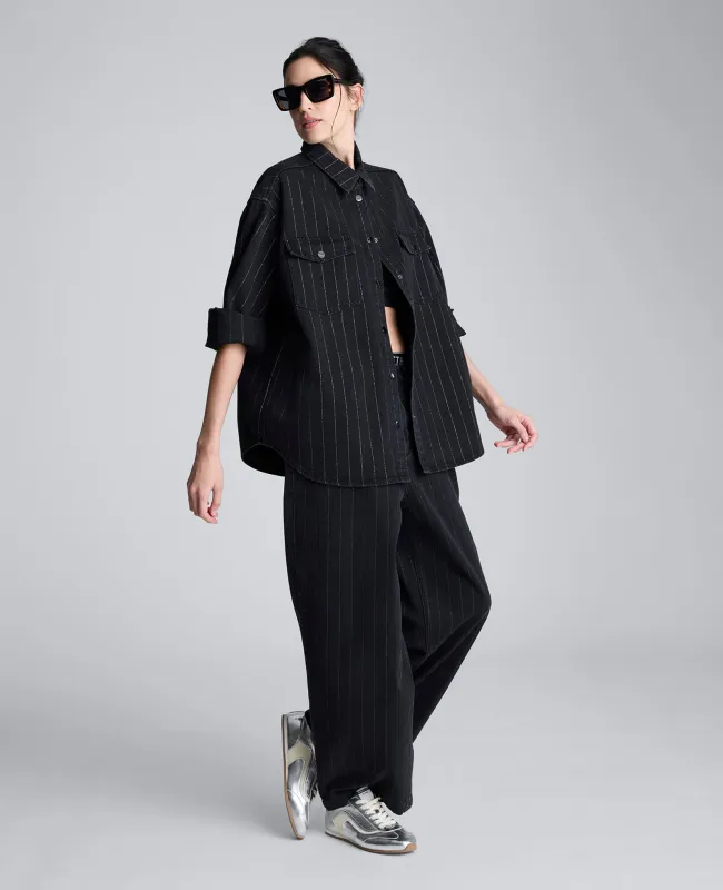 Oversized Denim Metallic Pinstripe Shacket sold by Kenneth Cole