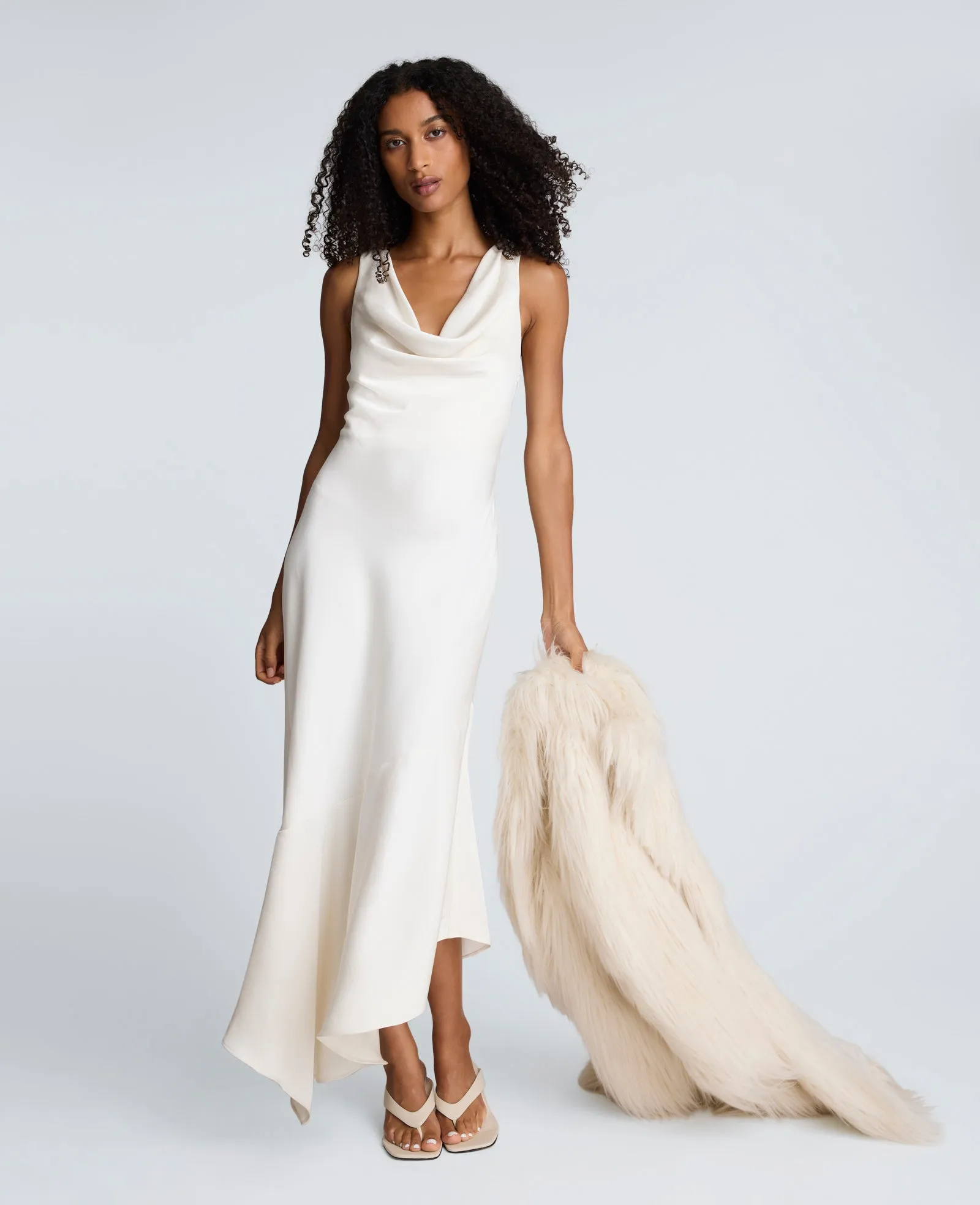 Satin Asymmetric Hem Cowl Front Dress sold by Kenneth Cole product image thumbnail 5