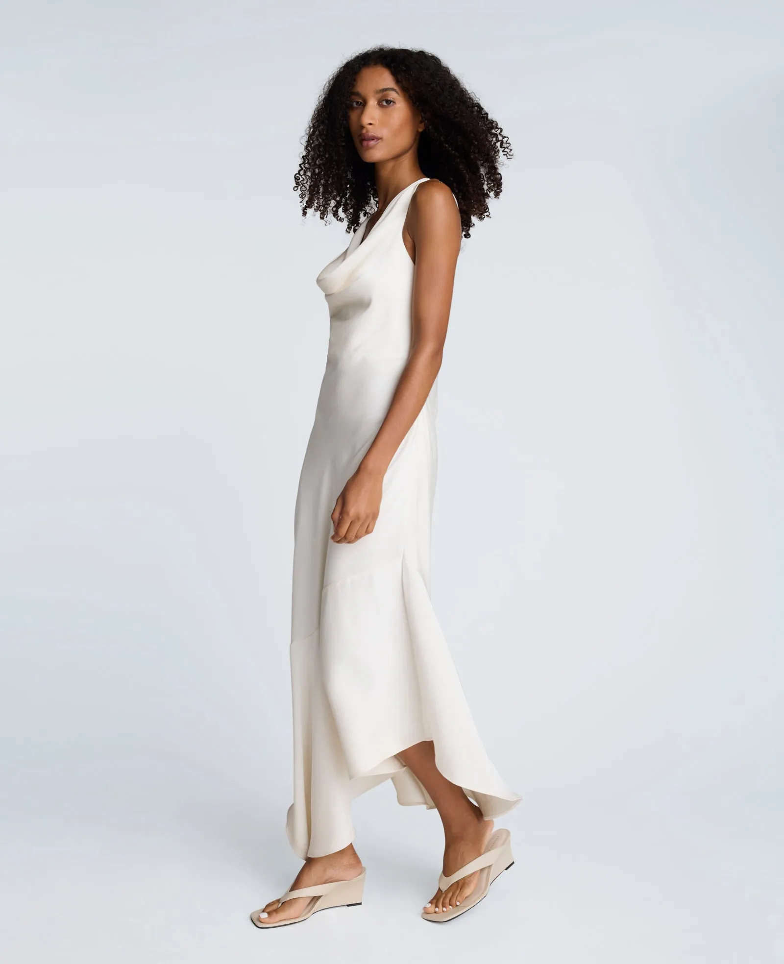 Satin Asymmetric Hem Cowl Front Dress sold by Kenneth Cole product image thumbnail 3