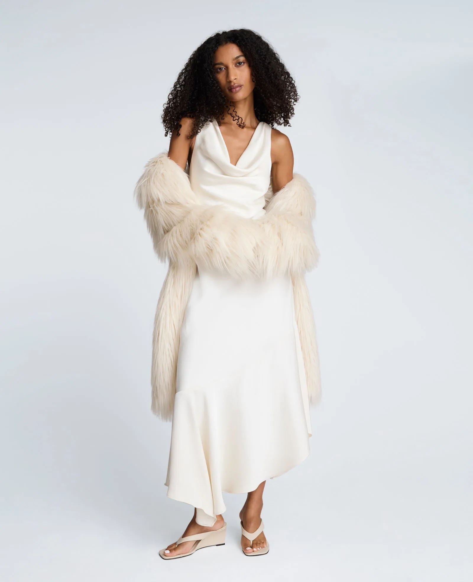 Satin Asymmetric Hem Cowl Front Dress sold by Kenneth Cole product image thumbnail 4