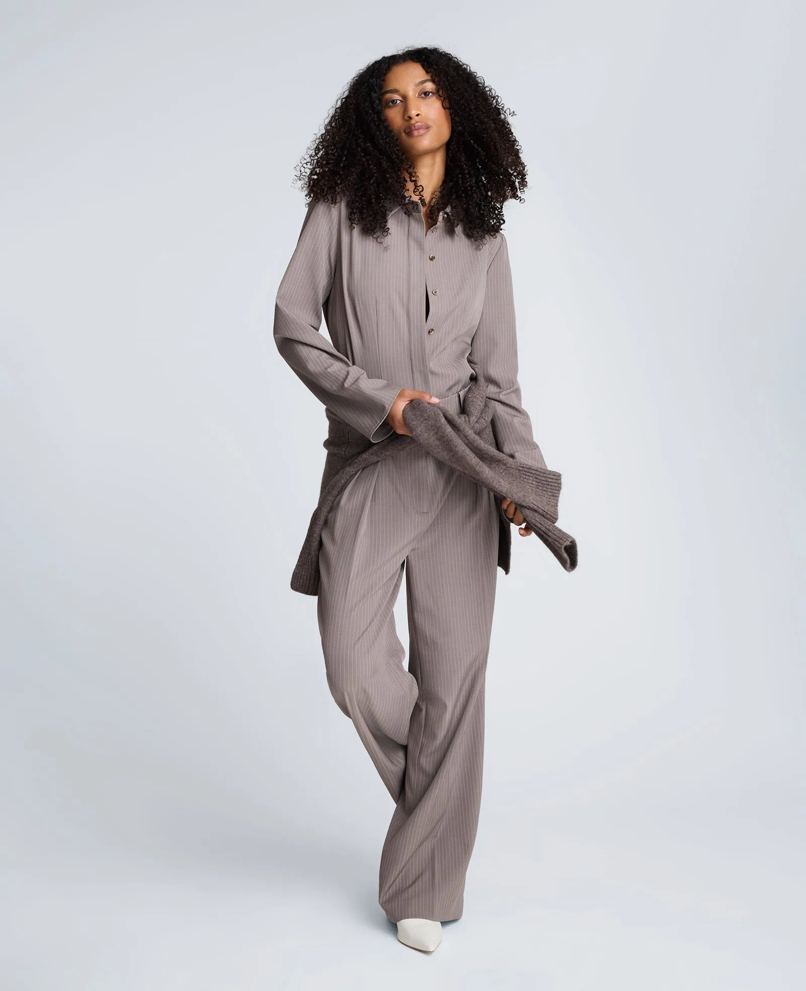 Pinstripe High Rise Fly Front Double Pleated Wide Leg Pant sold by Kenneth Cole product image thumbnail 4