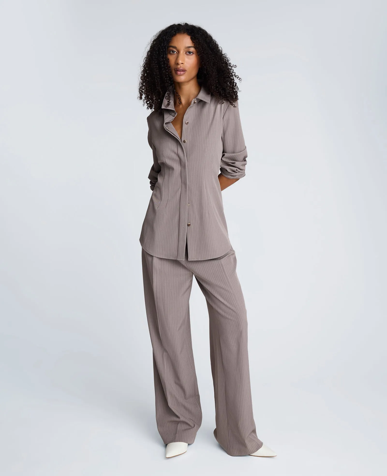 Pinstripe High Rise Fly Front Double Pleated Wide Leg Pant sold by Kenneth Cole product image thumbnail 5