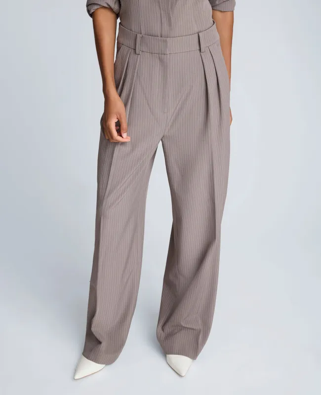 Pinstripe High Rise Fly Front Double Pleated Wide Leg Pant sold by Kenneth Cole