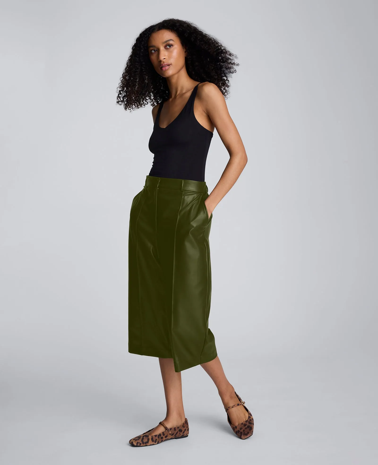 Faux Leather High Rise Pintuck Culotte sold by Kenneth Cole