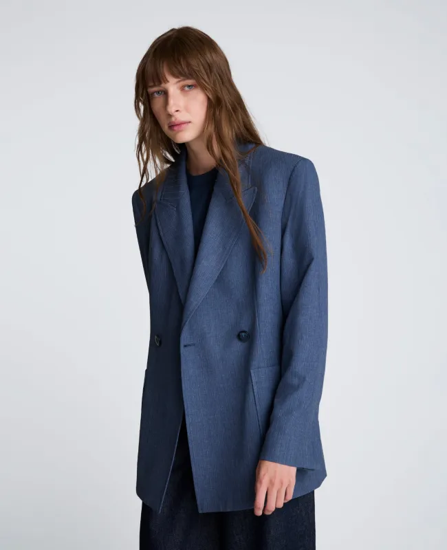 Textured Pinstripe Double Breasted Contour Jacket with Patch Pocket sold by Kenneth Cole