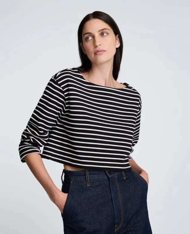 Striped Cotton Cropped Boatneck Long Sleeve Tee sold by Kenneth Cole