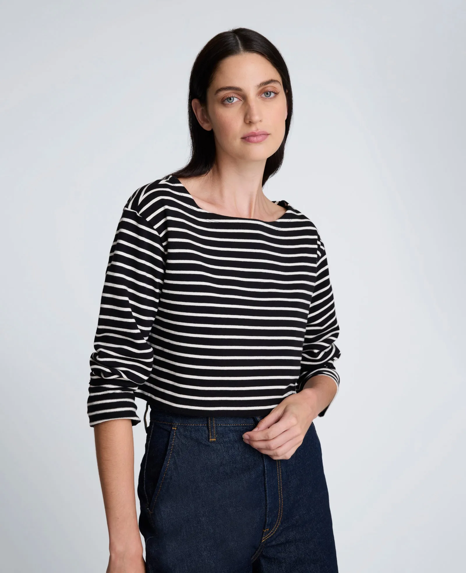 Striped Cotton Cropped Boatneck Long Sleeve Tee sold by Kenneth Cole product image thumbnail 5