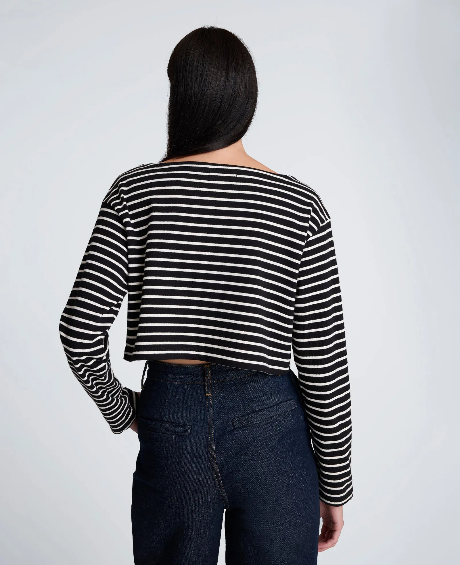 Striped Cotton Cropped Boatneck Long Sleeve Tee sold by Kenneth Cole product image thumbnail 2