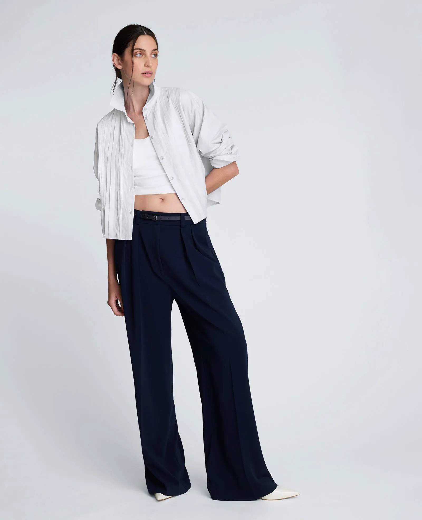 Cropped Tuxedo Style Long Sleeve Button Down Blouse sold by Kenneth Cole product image thumbnail 3