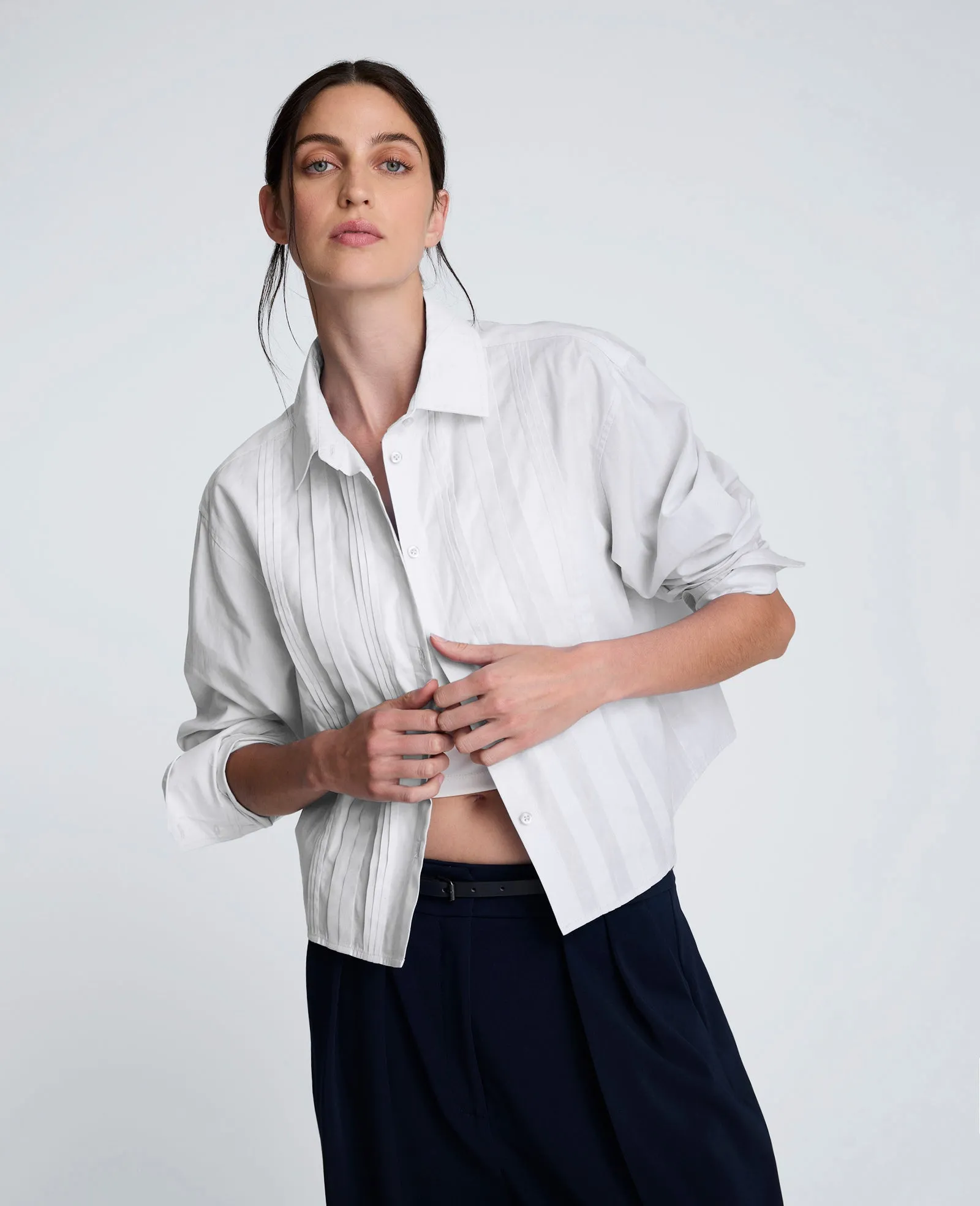 Cropped Tuxedo Style Long Sleeve Button Down Blouse sold by Kenneth Cole