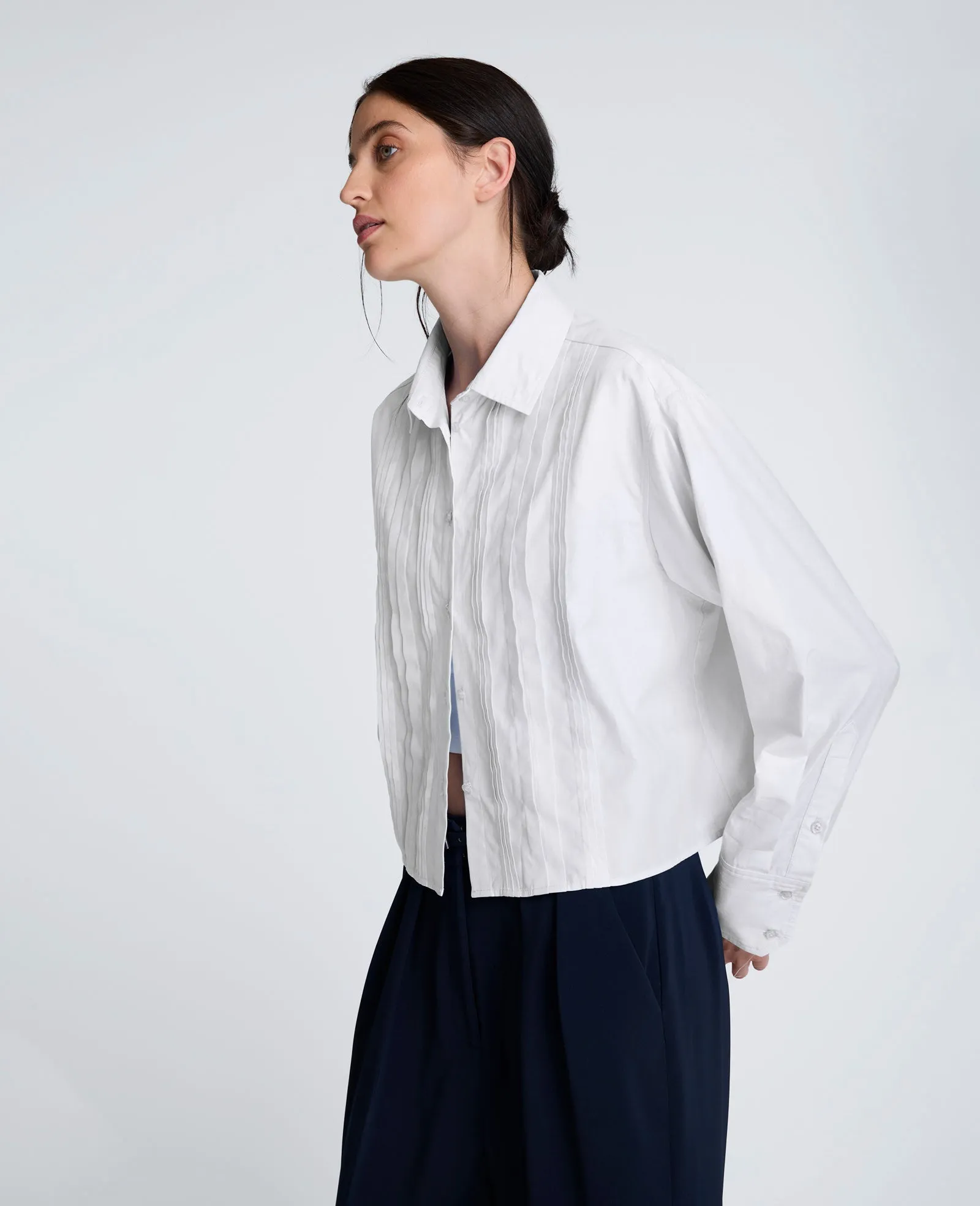 Cropped Tuxedo Style Long Sleeve Button Down Blouse sold by Kenneth Cole product image thumbnail 4