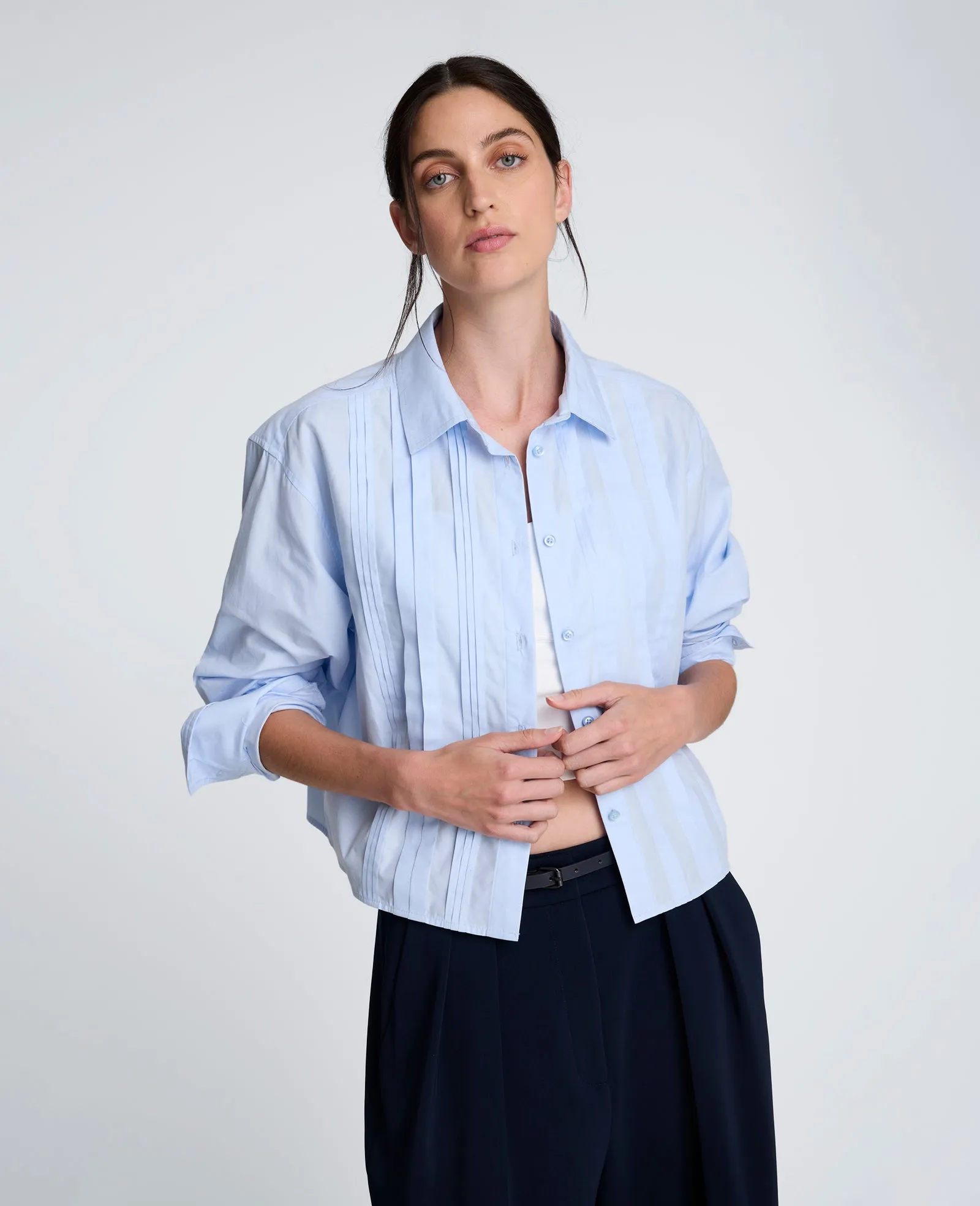 Cropped Tuxedo Style Long Sleeve Button Down Blouse sold by Kenneth Cole