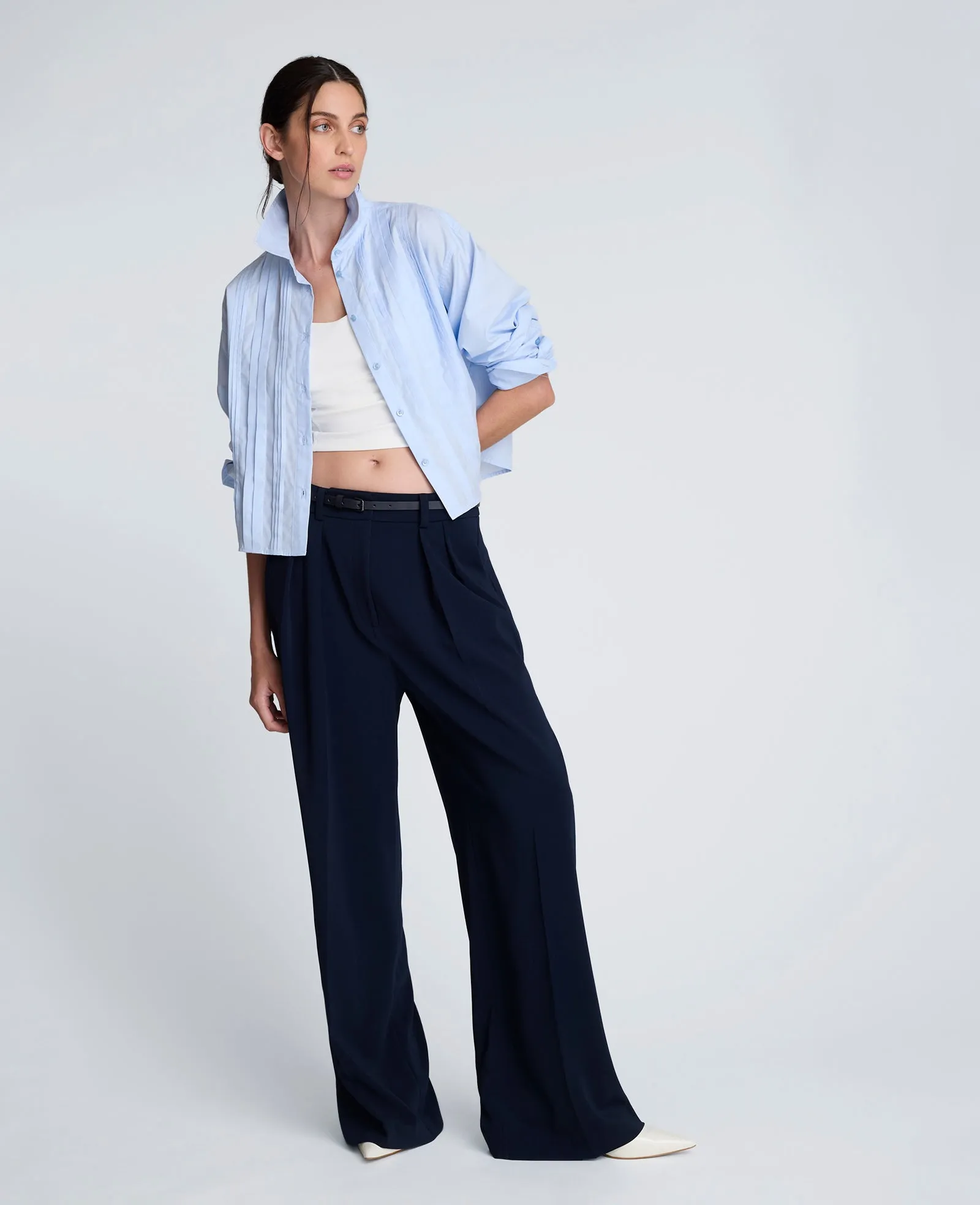 Cropped Tuxedo Style Long Sleeve Button Down Blouse sold by Kenneth Cole product image thumbnail 3