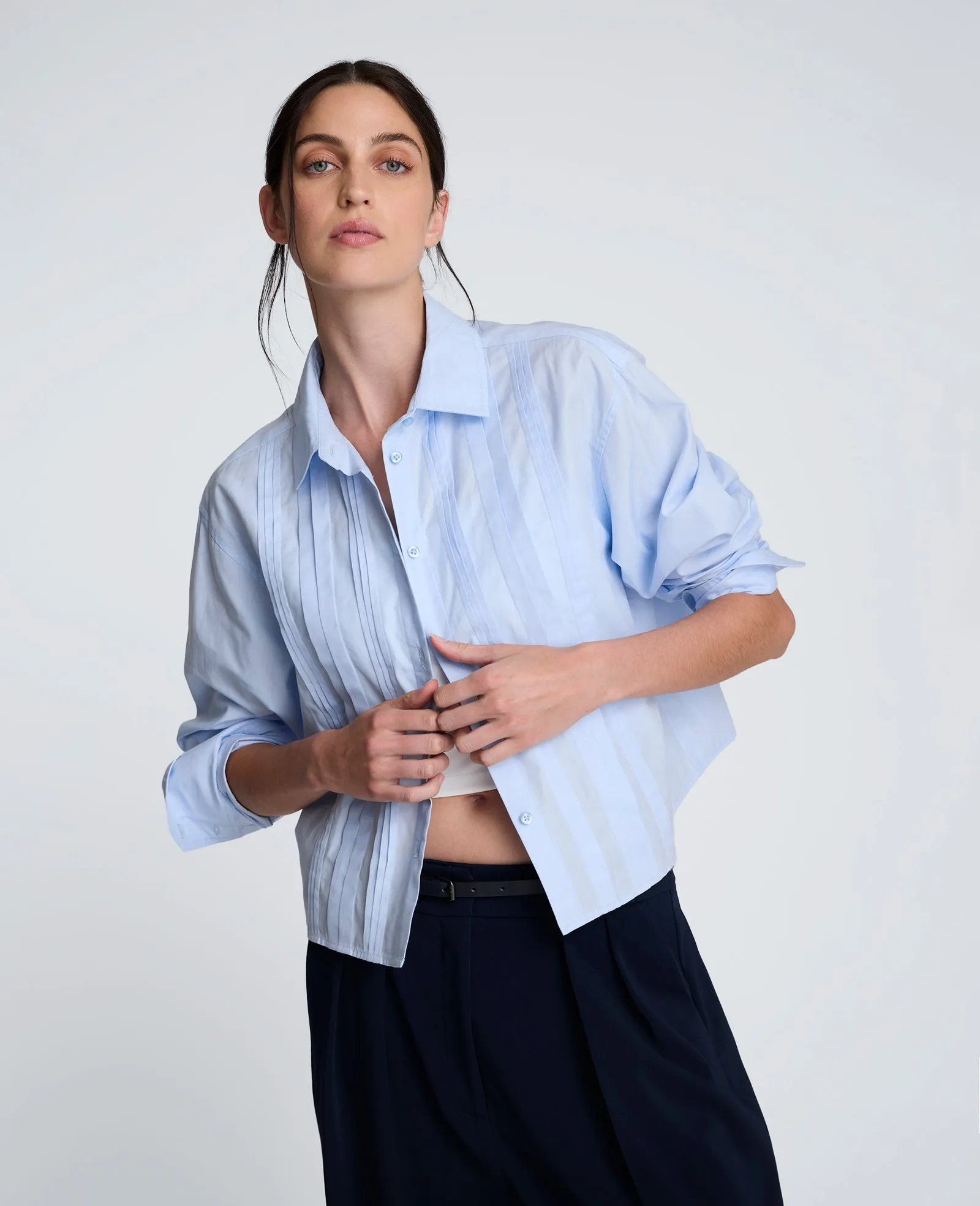 Cropped Tuxedo Style Long Sleeve Button Down Blouse sold by Kenneth Cole product image thumbnail 5