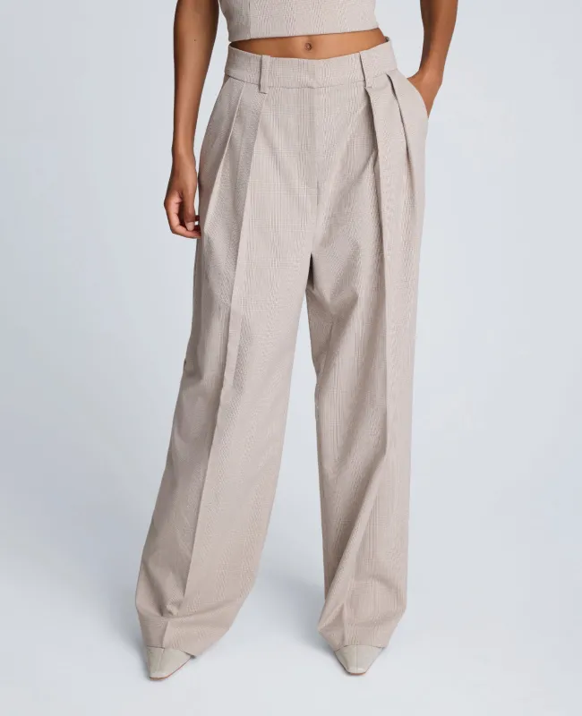 Plaid High Rise Fly Front Wide Leg Double Pleat Front Pant sold by Kenneth Cole
