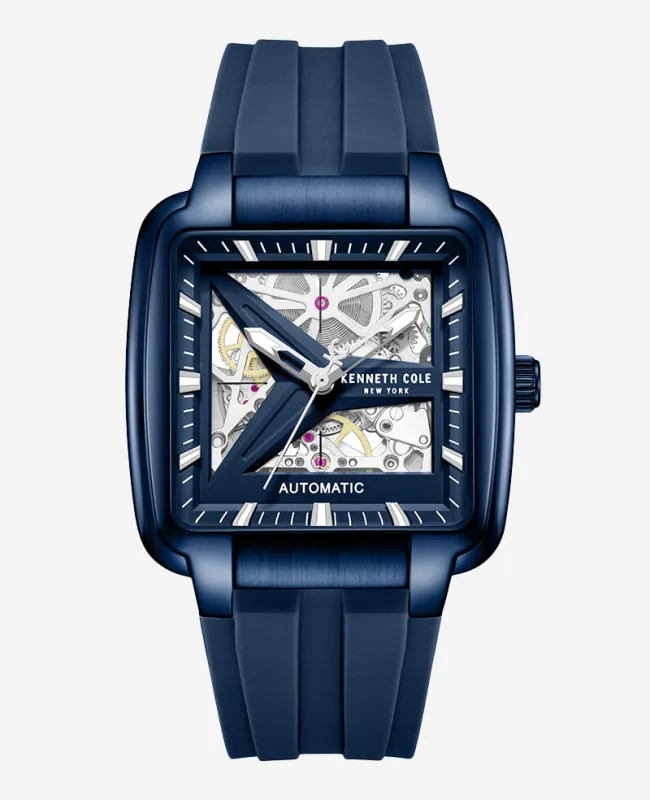 Skeleton Automatic Blue Silicone Strap Watch sold by Kenneth Cole