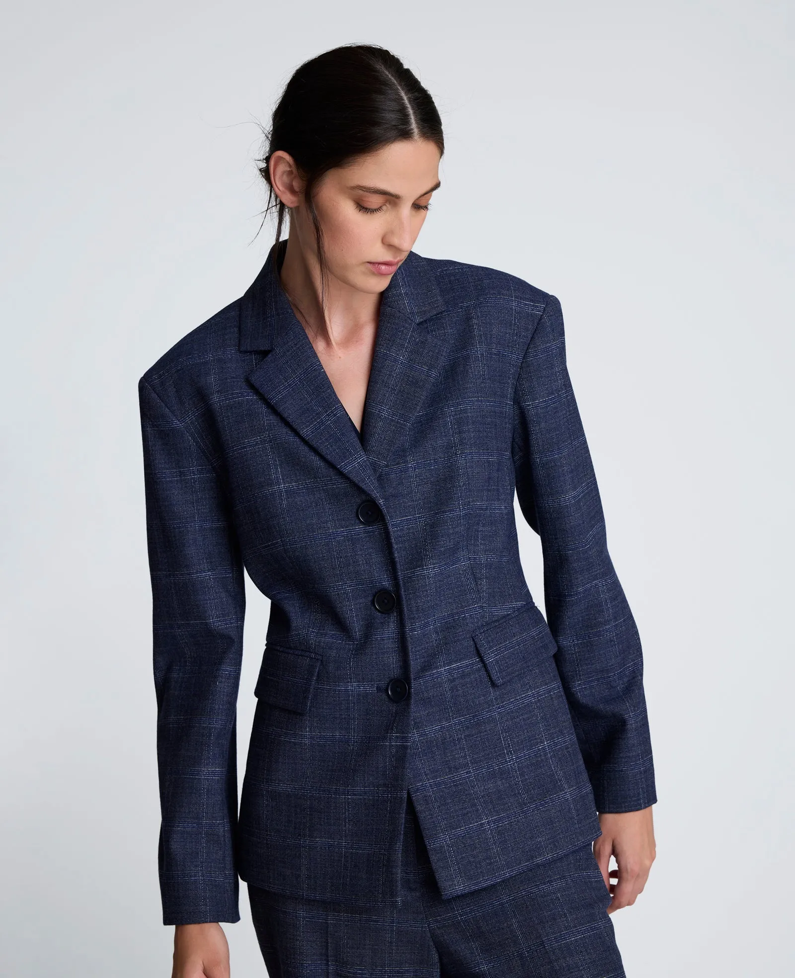 Plaid Three Button Contour Jacket with Strong Shoulder sold by Kenneth Cole
