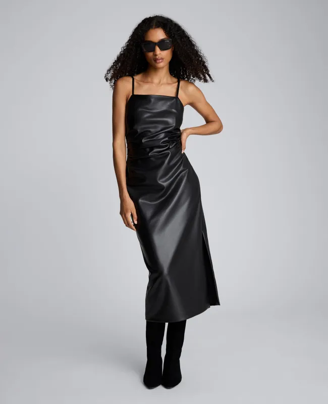 Faux Leather Pleated Waist Midi Dress sold by Kenneth Cole