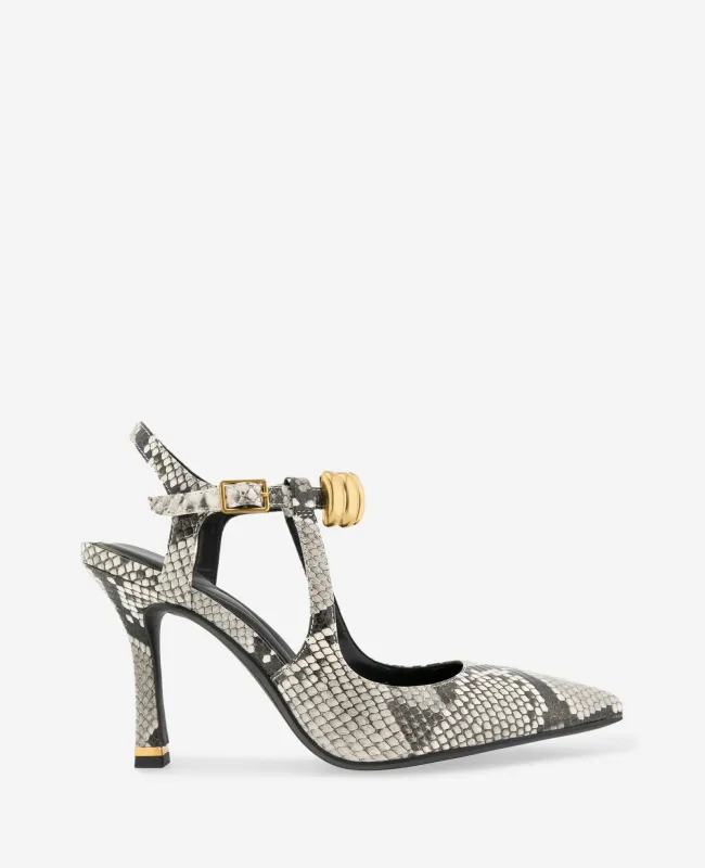 Romi Snake Print Hardware Ankle Slingback Heel sold by Kenneth Cole
