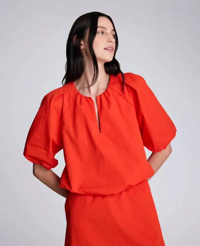 Poplin Cropped Elastic Hem Shirt with Short Puff Sleeves sold by Kenneth Cole