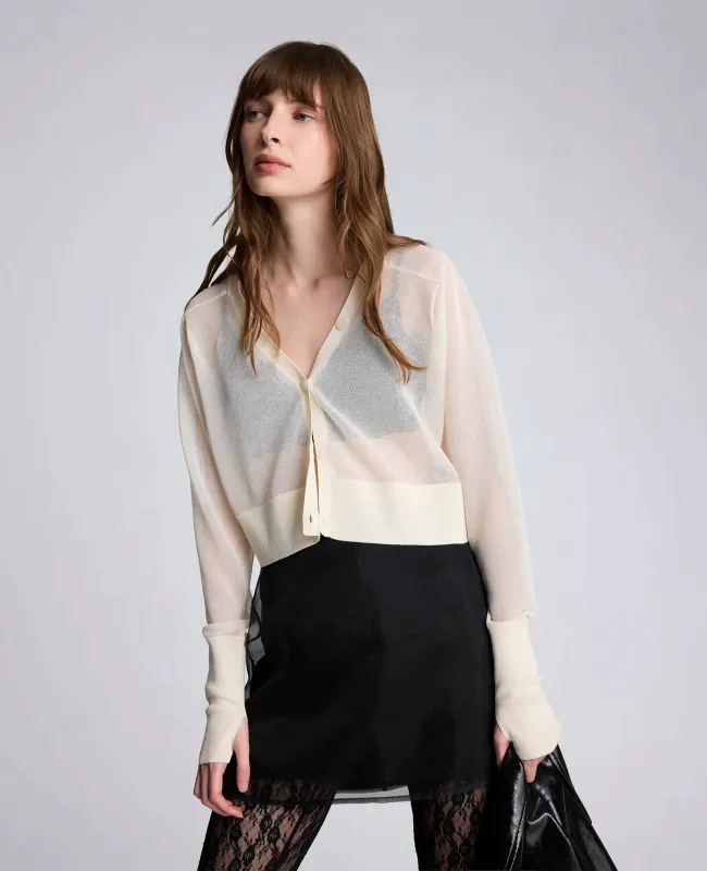 Sheer Cropped Cardigan with Saddle Shoulders sold by Kenneth Cole