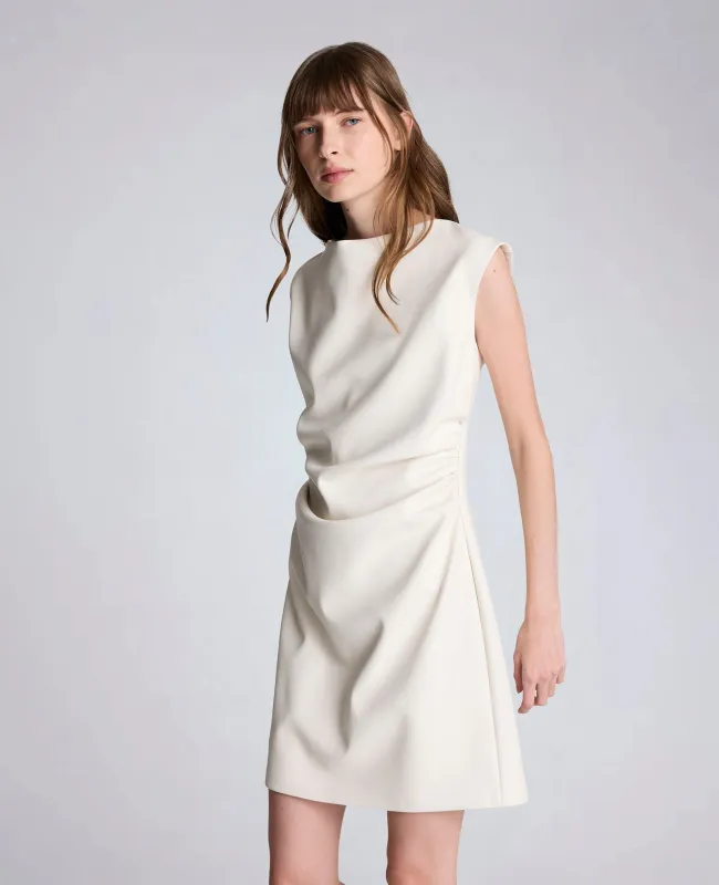 Vegan Leather Boatneck Rouched Waist Short Dress sold by Kenneth Cole