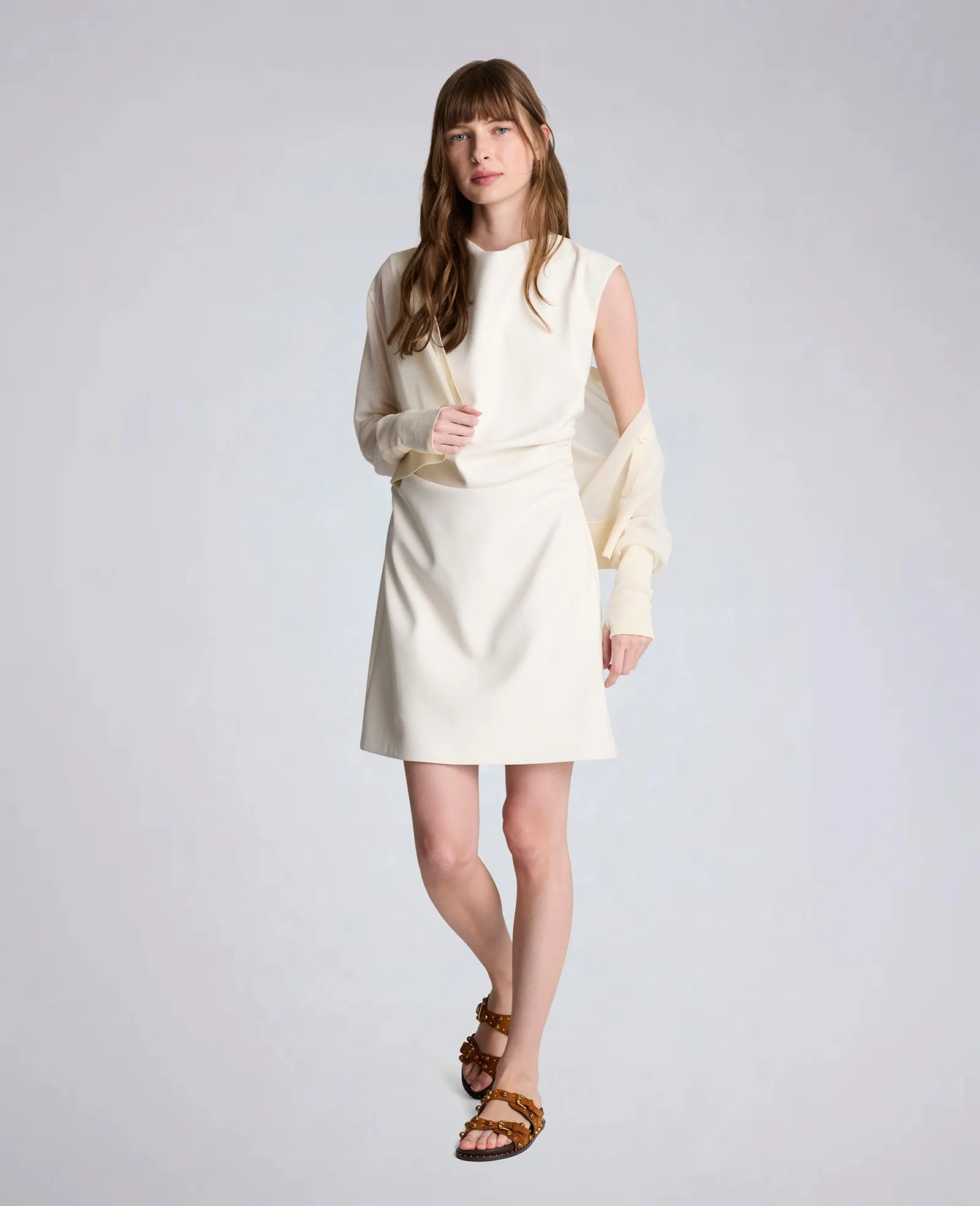 Vegan Leather Boatneck Rouched Waist Short Dress sold by Kenneth Cole product image thumbnail 4