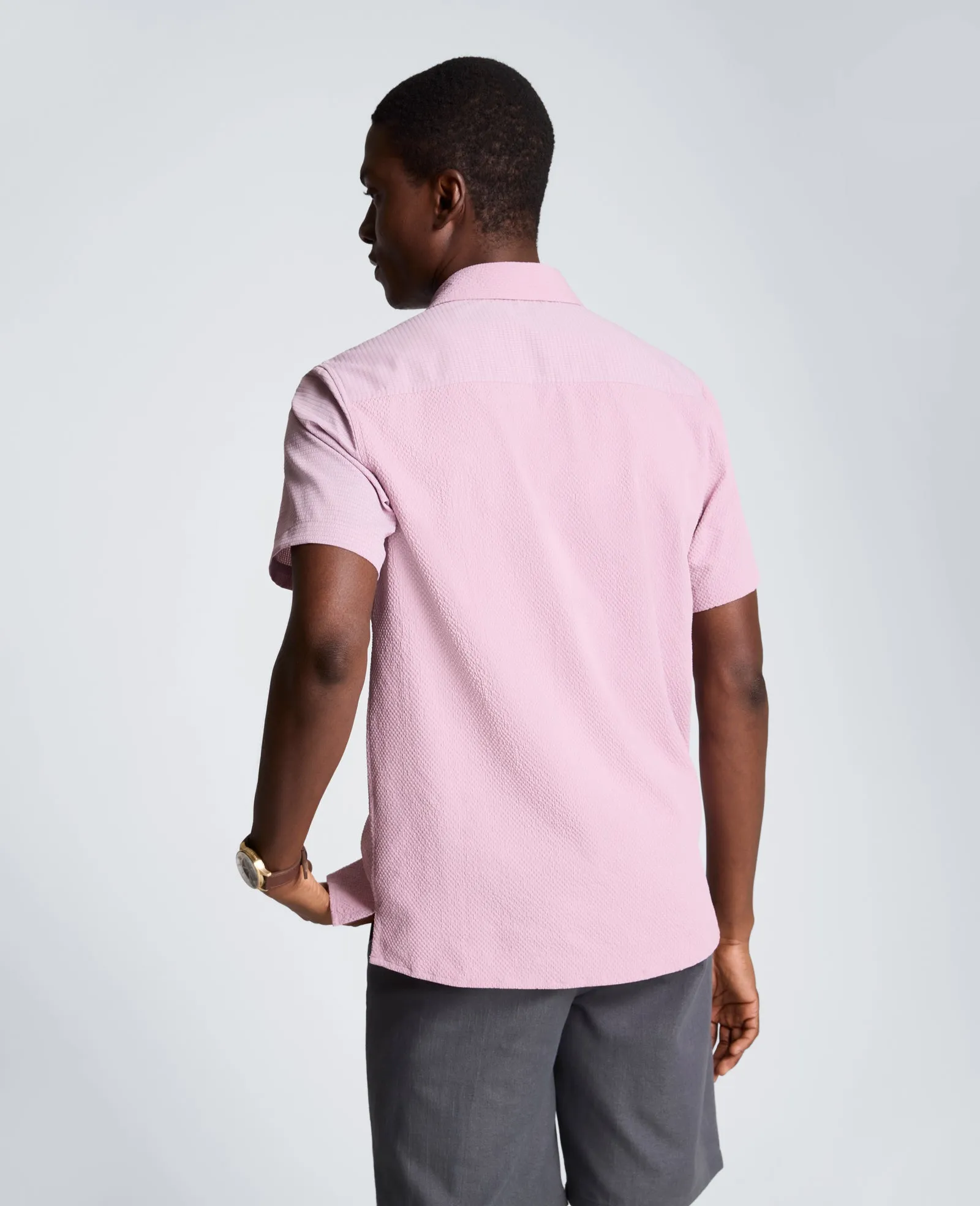 Slim Fit Short-Sleeve Mixed-Media Sport Shirt sold by Kenneth Cole product image thumbnail 2