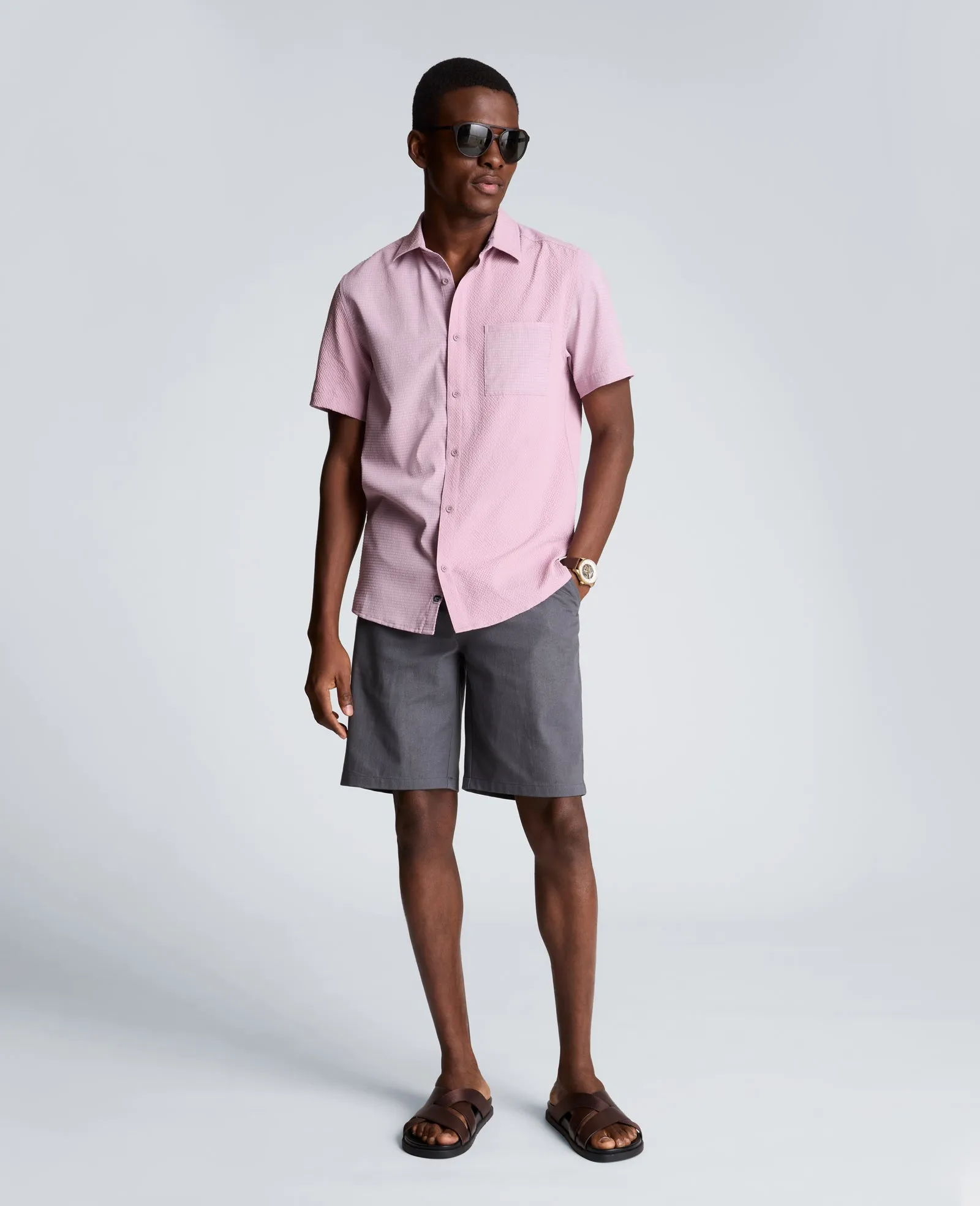 Slim Fit Short-Sleeve Mixed-Media Sport Shirt sold by Kenneth Cole product image thumbnail 5