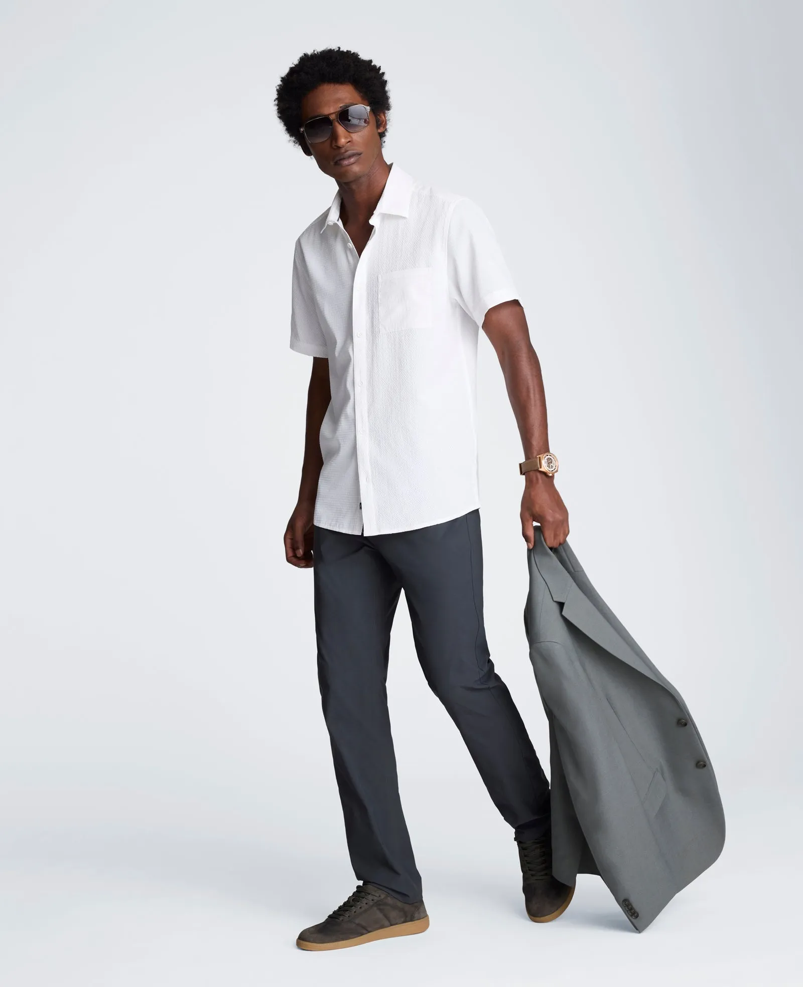 Slim Fit Short-Sleeve Mixed-Media Sport Shirt sold by Kenneth Cole product image thumbnail 5