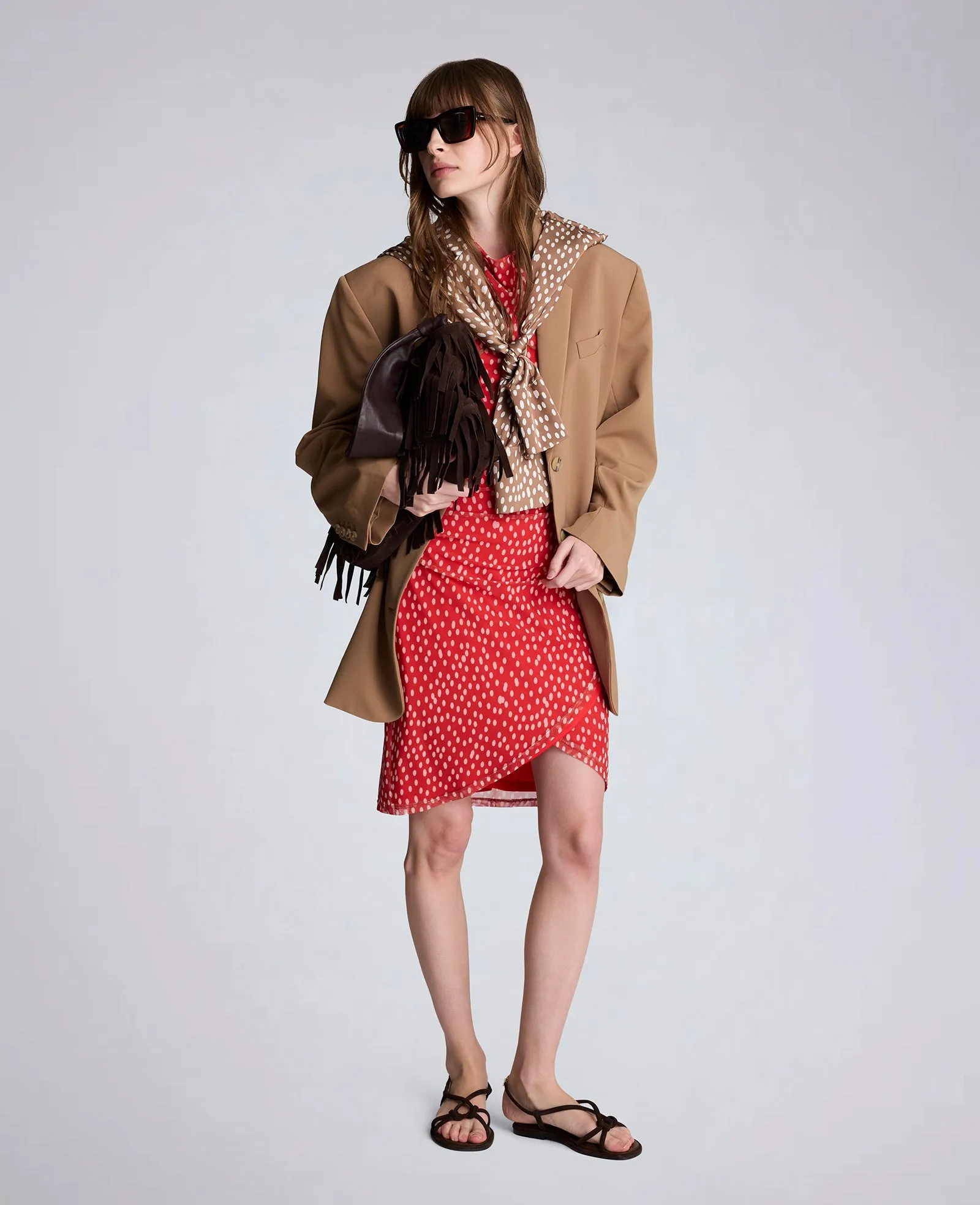 Polka Dot Mesh Side Rouched Faux Wrap Dress sold by Kenneth Cole product image thumbnail 5