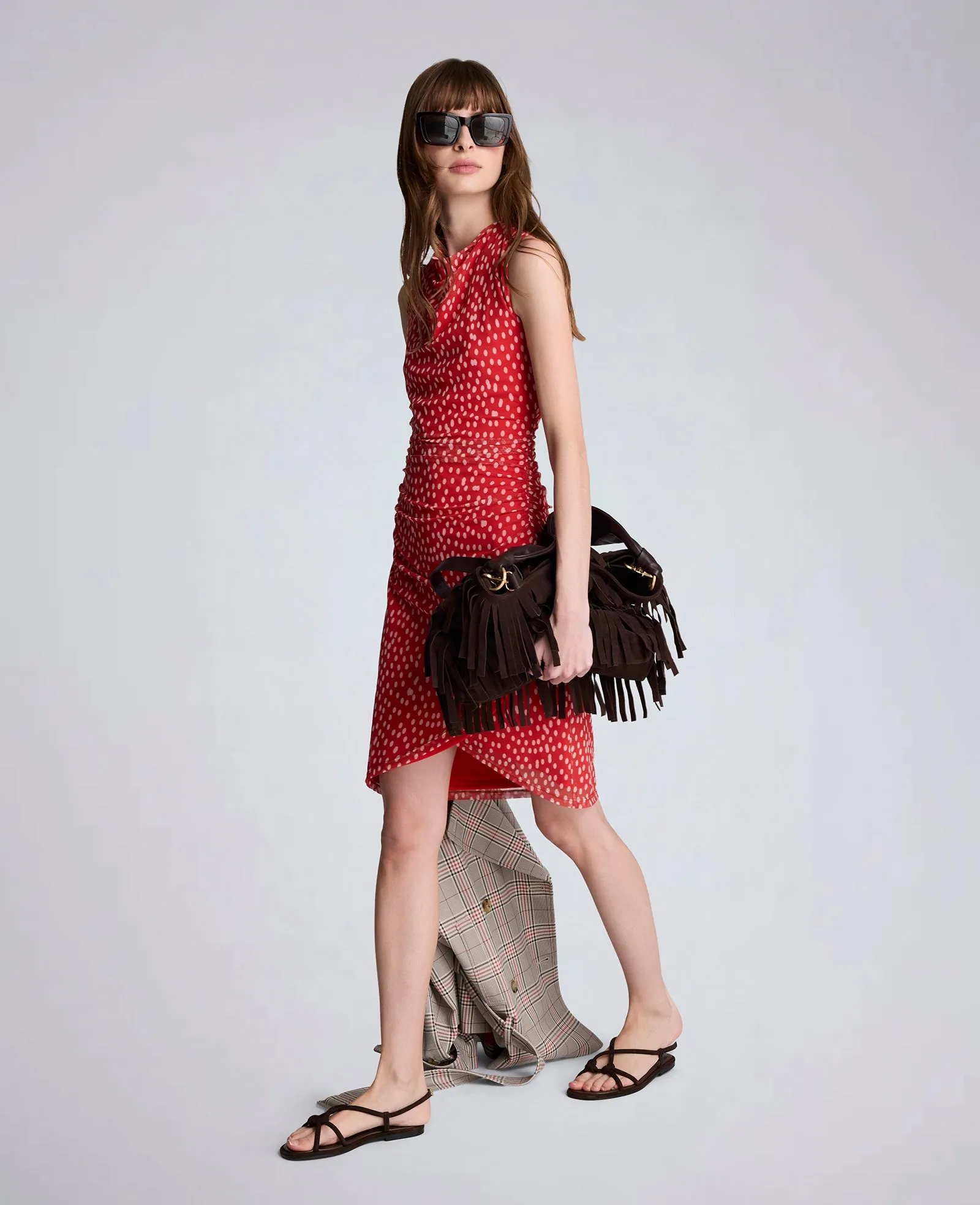 Polka Dot Mesh Side Rouched Faux Wrap Dress sold by Kenneth Cole product image thumbnail 4