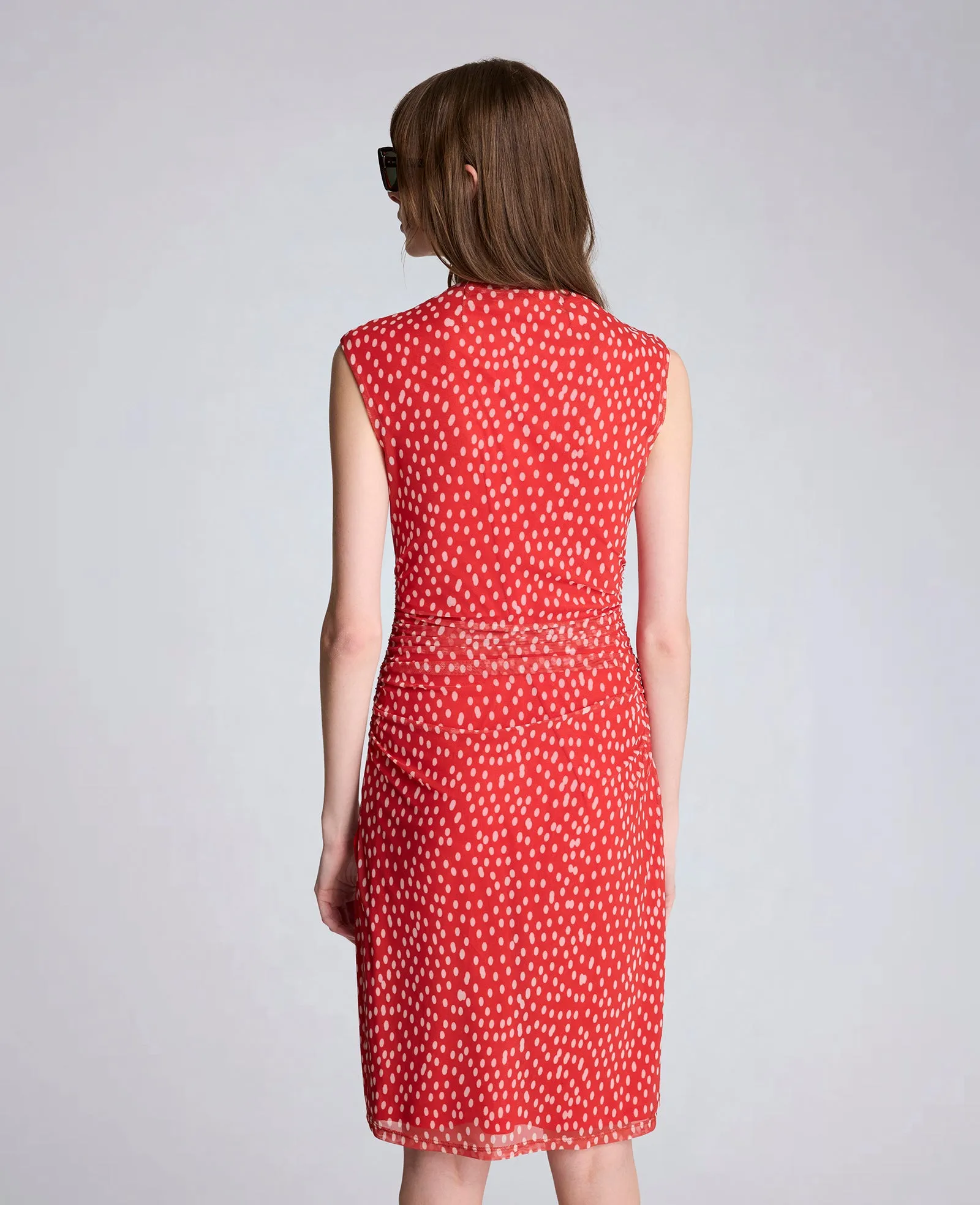 Polka Dot Mesh Side Rouched Faux Wrap Dress sold by Kenneth Cole product image thumbnail 2